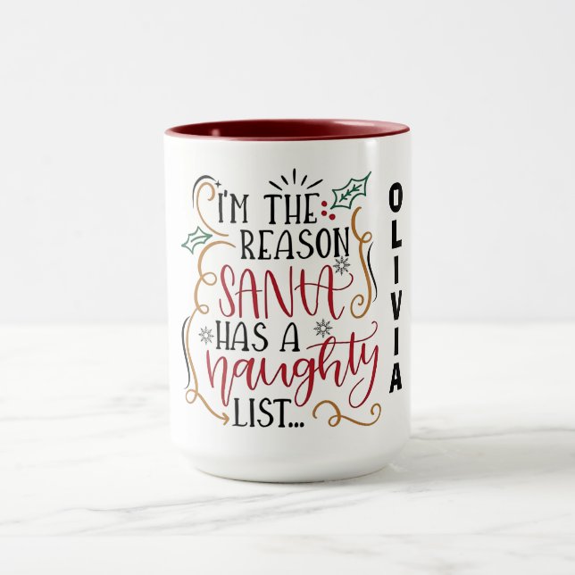 Taza Playful Christmas Quote Design with Naughty List  (Centro)