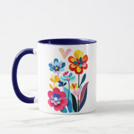 Taza Playful Colorful Paper Cut Flowers Abstract