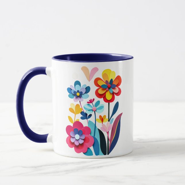 Taza Playful Colorful Paper Cut Flowers Abstract (Izquierda)