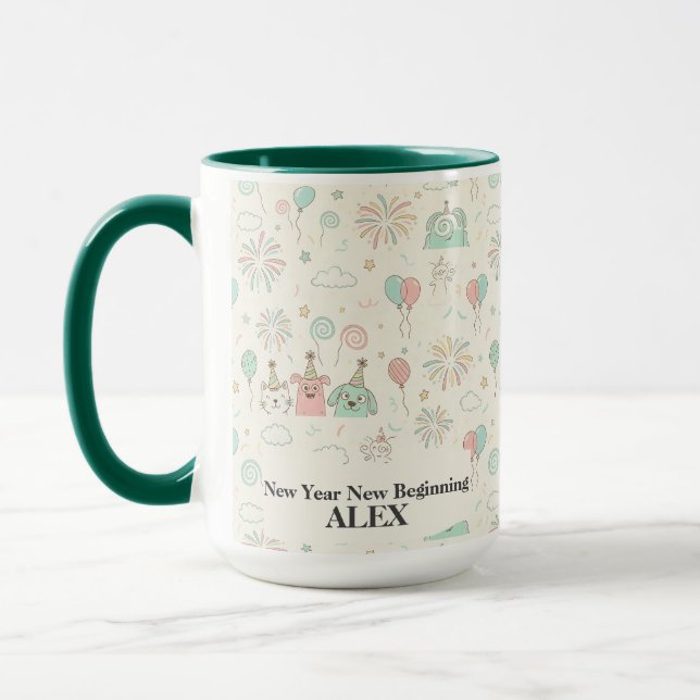 Taza Playful New Year New Beginnings Custom Mug (Izquierda)