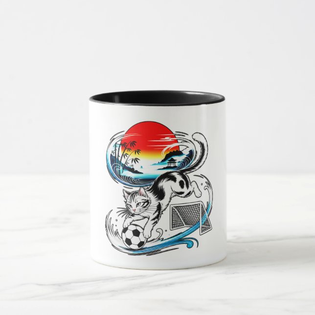 Taza Playful Paws Soccer Cat Gifts for japanese art fan (Centro)