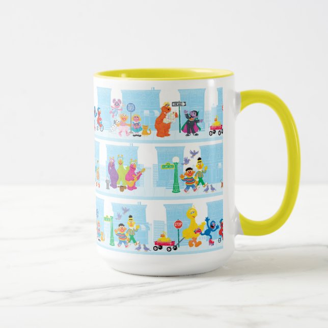 Taza Plaza Sésamo Caminando Por El Patrón De Plaza Sésa (Derecha)