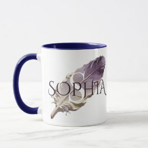 Taza Pluma Morada Personalizada con Monograma y Nombre