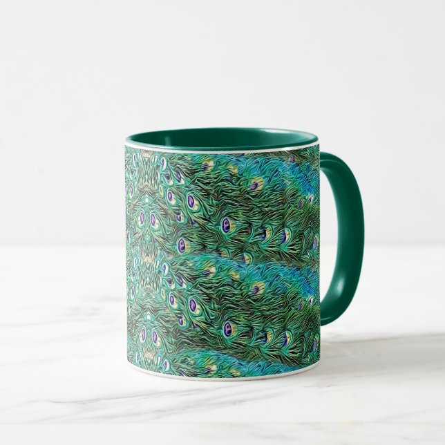 Taza Plumas de pavo real, abstractas - patrón en acríli (Anverso derecho)