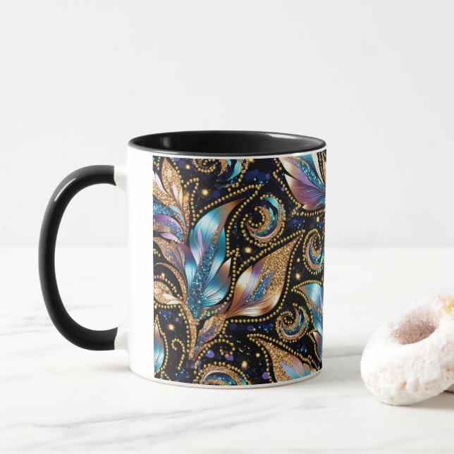 Taza Plumas ornamentales con cuentas de oro (Con donut)