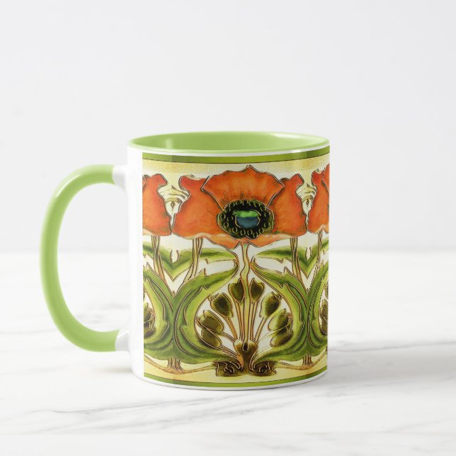 TAZA POBRE ROJO VERDE ESTILIZADO ART NOUVEAU (Izquierda)