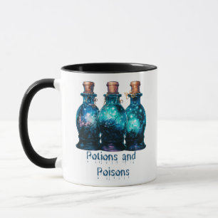 Taza Pociones y envenenamientos Halloween azul y blanco