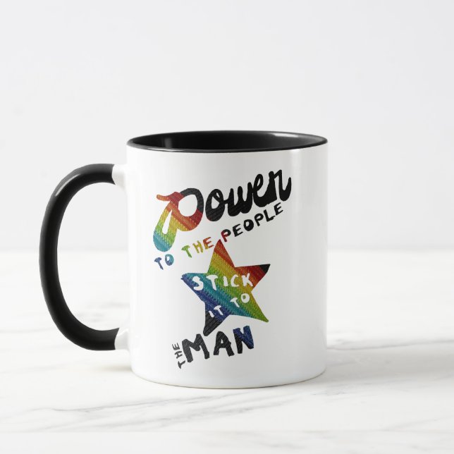 Taza Poder a la gente (remiendo retro del arco iris) (Izquierda)