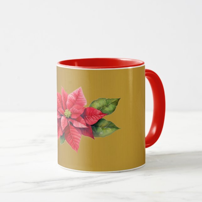 Taza Poinsettia roja Color de oro cepillado (Anverso derecho)