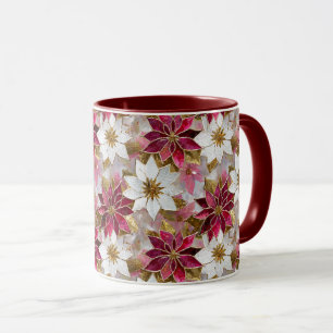 Taza Poinsettias de Navidades rosados de oro blanco