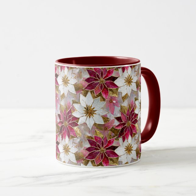 Taza Poinsettias de Navidades rosados de oro blanco (Anverso derecho)