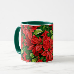Taza Poinsettias y hojas holly