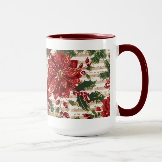 Taza Poinsettias y música Navidad Mug (Derecha)