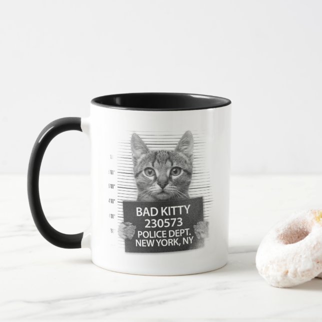 Taza Policía de Bad Kitty arresta foto graciosa café Mu (Con donut)