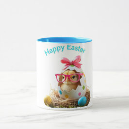 Taza Polka Dot Egg Chick con Gafas Felices Pascua