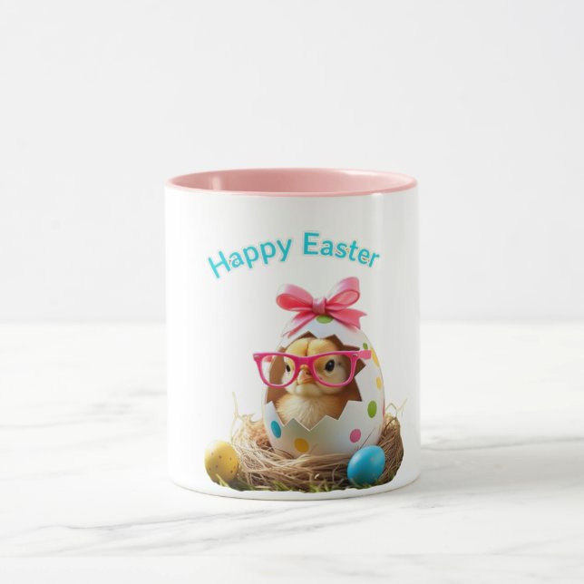 Taza Polka Dot Egg Chick con Gafas Felices Pascua (Centro)