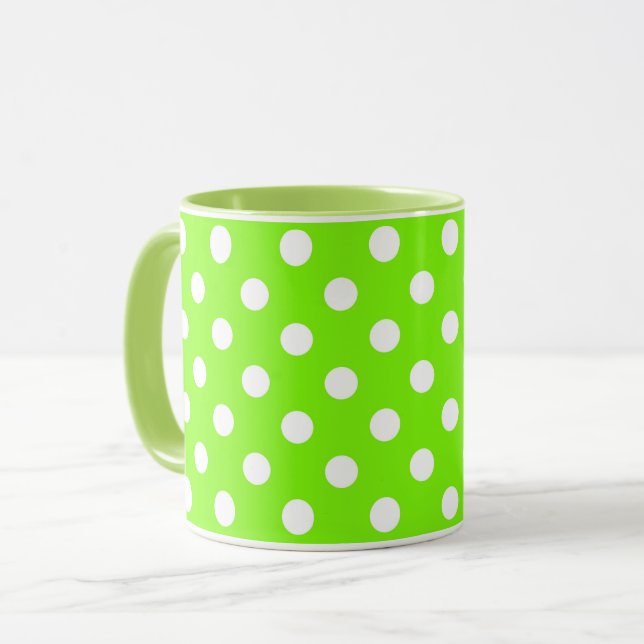 Taza polka verde, blanco y verde dota de barro (Anverso izquierdo)