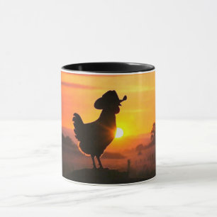 Taza Pollo de campo con un sombrero de vaquero divertid