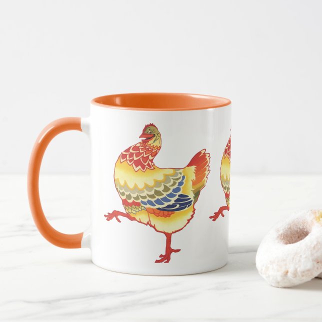 Taza Pollo de corral de viñedo colorido de la finca (Con donut)