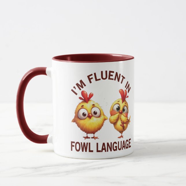 Taza Pollo divertido de Fluent in Fowl Language (Izquierda)