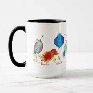 Taza Pollos acuarela caprichosos de 15 oz cerámica Mug