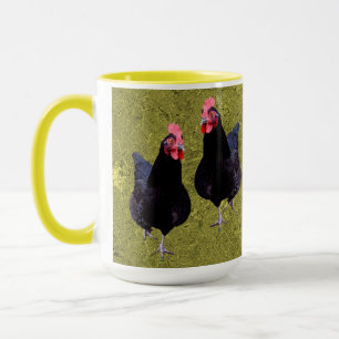 Taza Pollos negros dorados, tazón de café