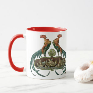 Taza Pollos y gallos Art Nouveau vintage