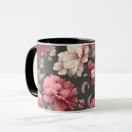 Taza Polvo Romántico Rosa Peonía Gris Patrón Floral