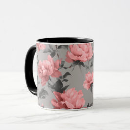 Taza Polvo Romántico Rosa Peonía Gris Patrón Floral