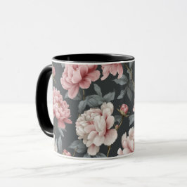 Taza Polvo Romántico Rosa Peonía Gris Patrón Floral