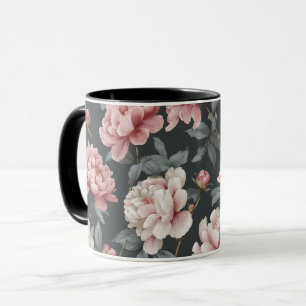 Taza Polvo Romántico Rosa Peonía Gris Patrón Floral