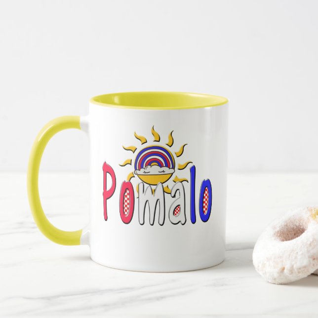 Taza Pomalo - Relajación croata con sol y arcoiris (Con donut)