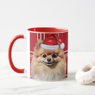 Taza Pomerania de Amante de Perros Fiesta Cuadros Rojos