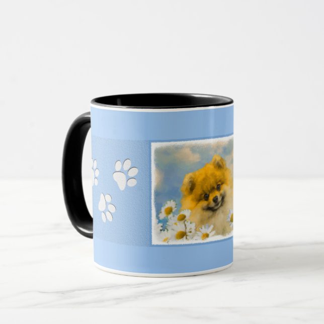 Taza Pomerania en pintura de Daisies - Arte de perro or (Anverso izquierdo)