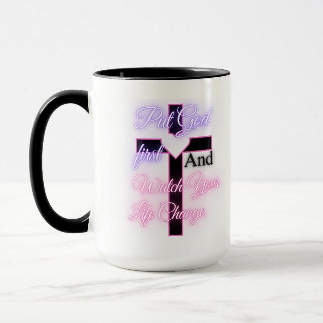 Taza Poner a Dios primero inspirado en la Biblia Faith  (Izquierda)