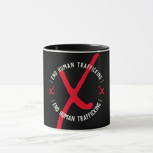 Taza PONER FIN AL TRÁFICO HUMANO XXX en negro (Centro)