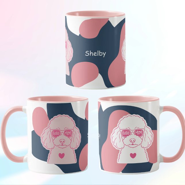 Taza Poodle Mom Mug | Custom Name Pink Dog Sunglasses (Subido por el creador)