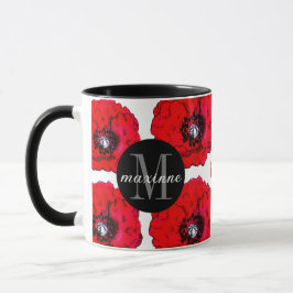 Taza Poppies rojos Añadir su nombre e inicial