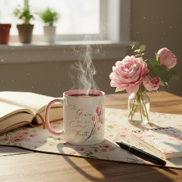 Taza Por gracia habéis sido salvados, floral rosa