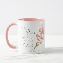 Taza Por gracia te han salvado, floral rosa
