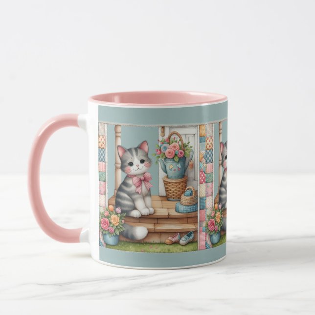 Taza Porch Kitty Floral Patchwork Scene (Izquierda)