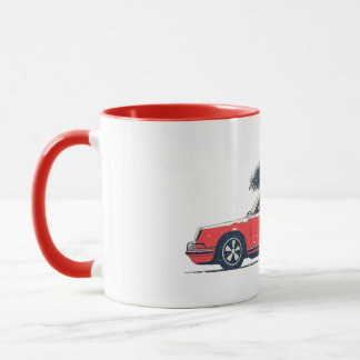 Taza Porsche 911 964 rojo vintage con árbol de Navidad
