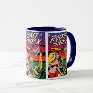 Taza Portada de cómic de ciencia ficción vintage Rocket