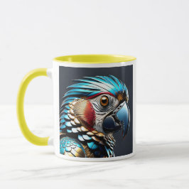 Taza Portrait de perroquet bleu doré.