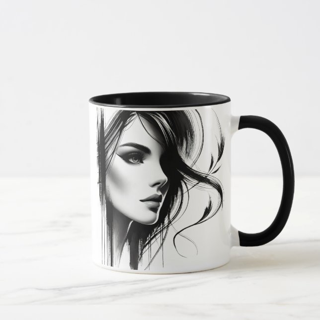 Taza Portrait féminin en noir et blanc. (Derecha)