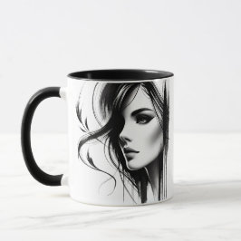 Taza Portrait féminin en noir et blanc.