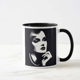 Taza Portrait mystérieux d'une femme élégante.