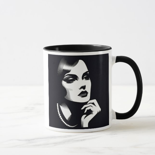 Taza Portrait mystérieux d'une femme élégante. (Derecha)