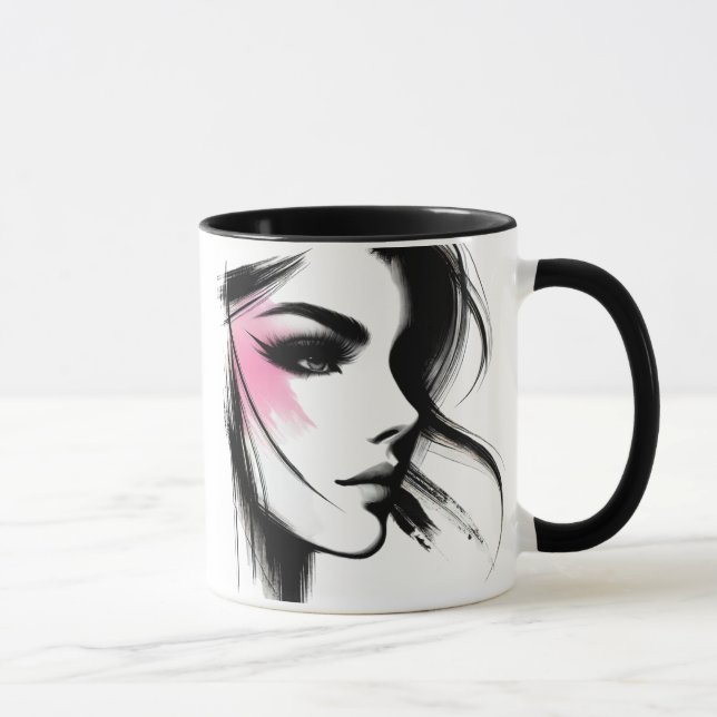 Taza Portrait noir et blanc d'une jeune fille. (Derecha)