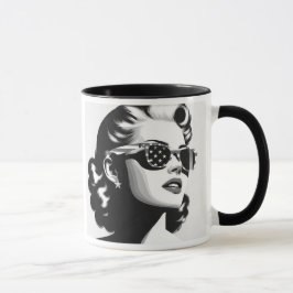 Taza portrait stylisé en noir et blanc.